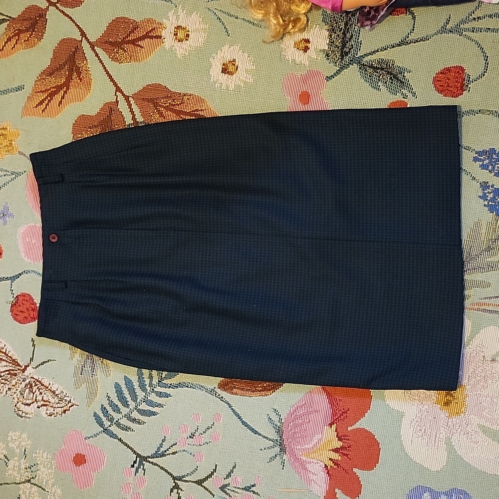 Talbots petite size 8 wool houndstooth navy and green pencil skirt